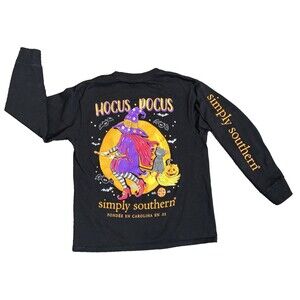 Simply Southern Hocus Pocus Halloween T-Shirt Youth, YS Black Witch Long Sleeve